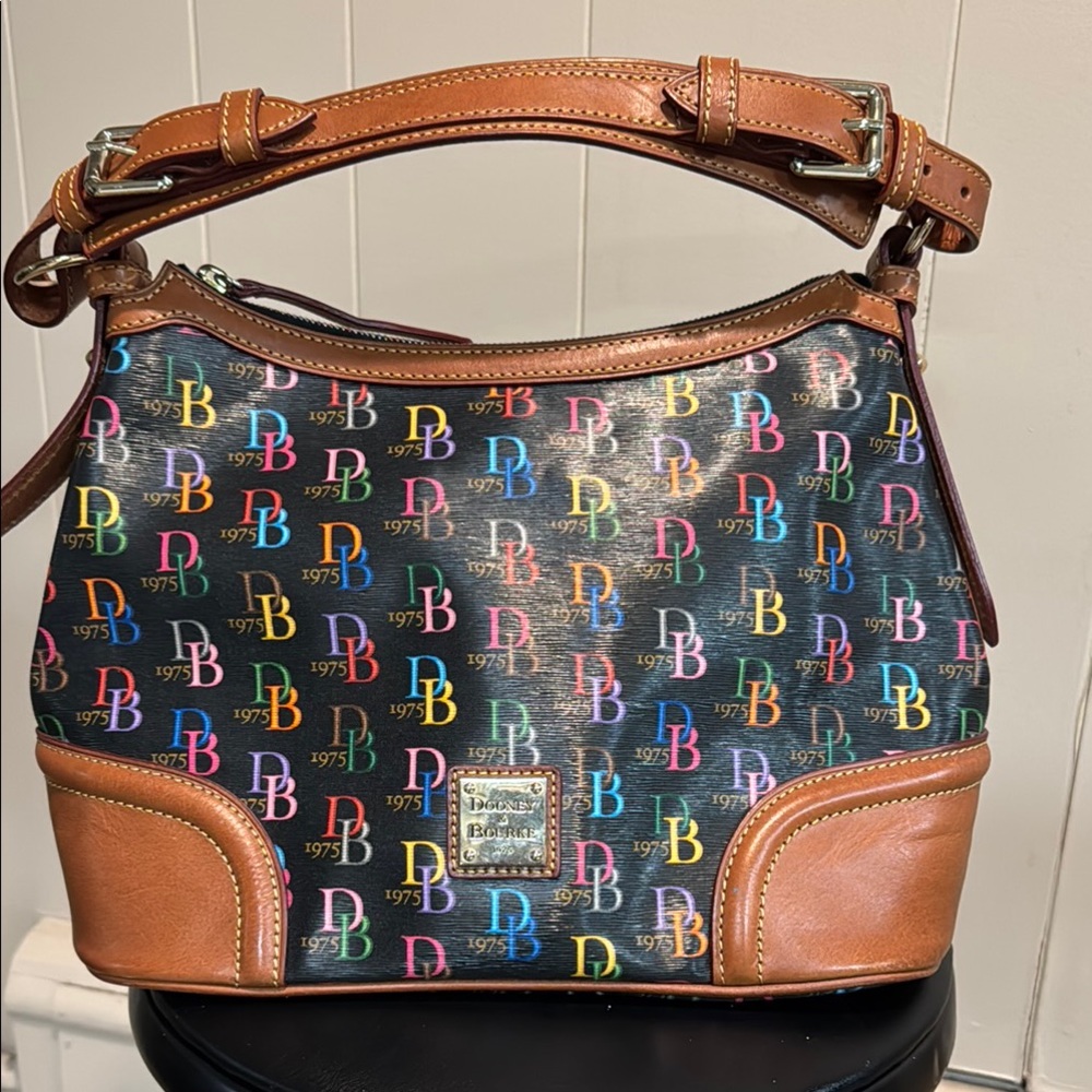 Dooney & Bourke Black and Brown Shoulder Bag with Leather Trim